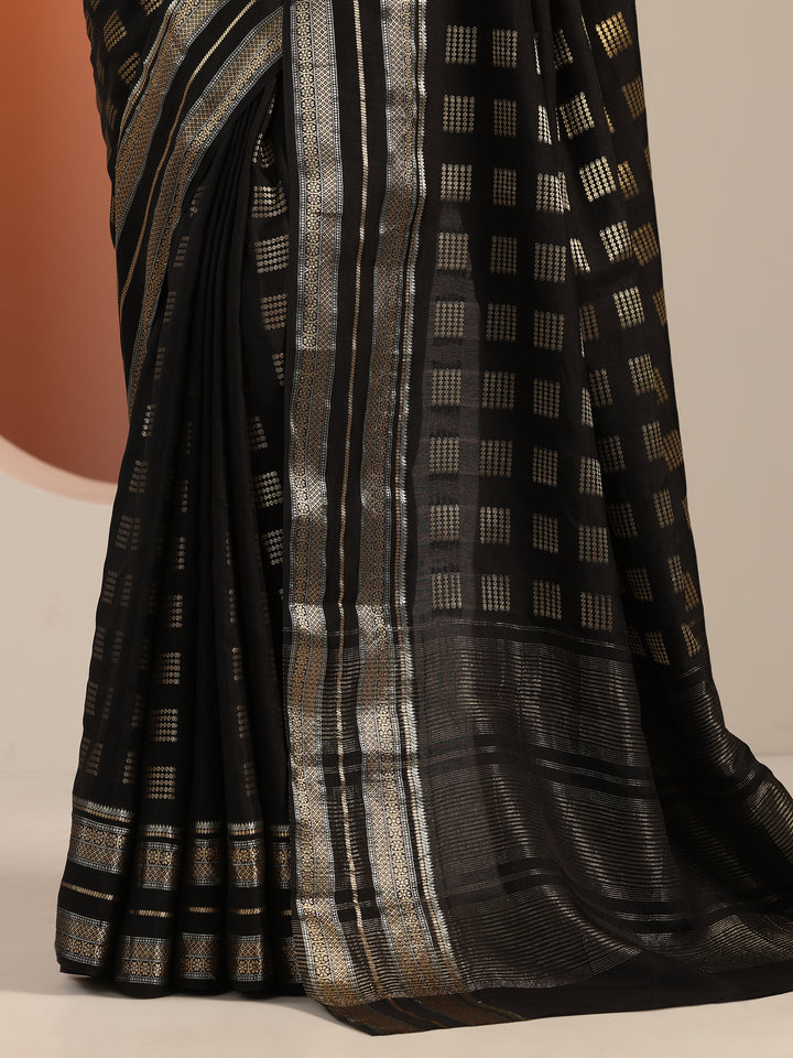 Black Woven Design Silk Blend Saree With Unstitched Blouse Piece