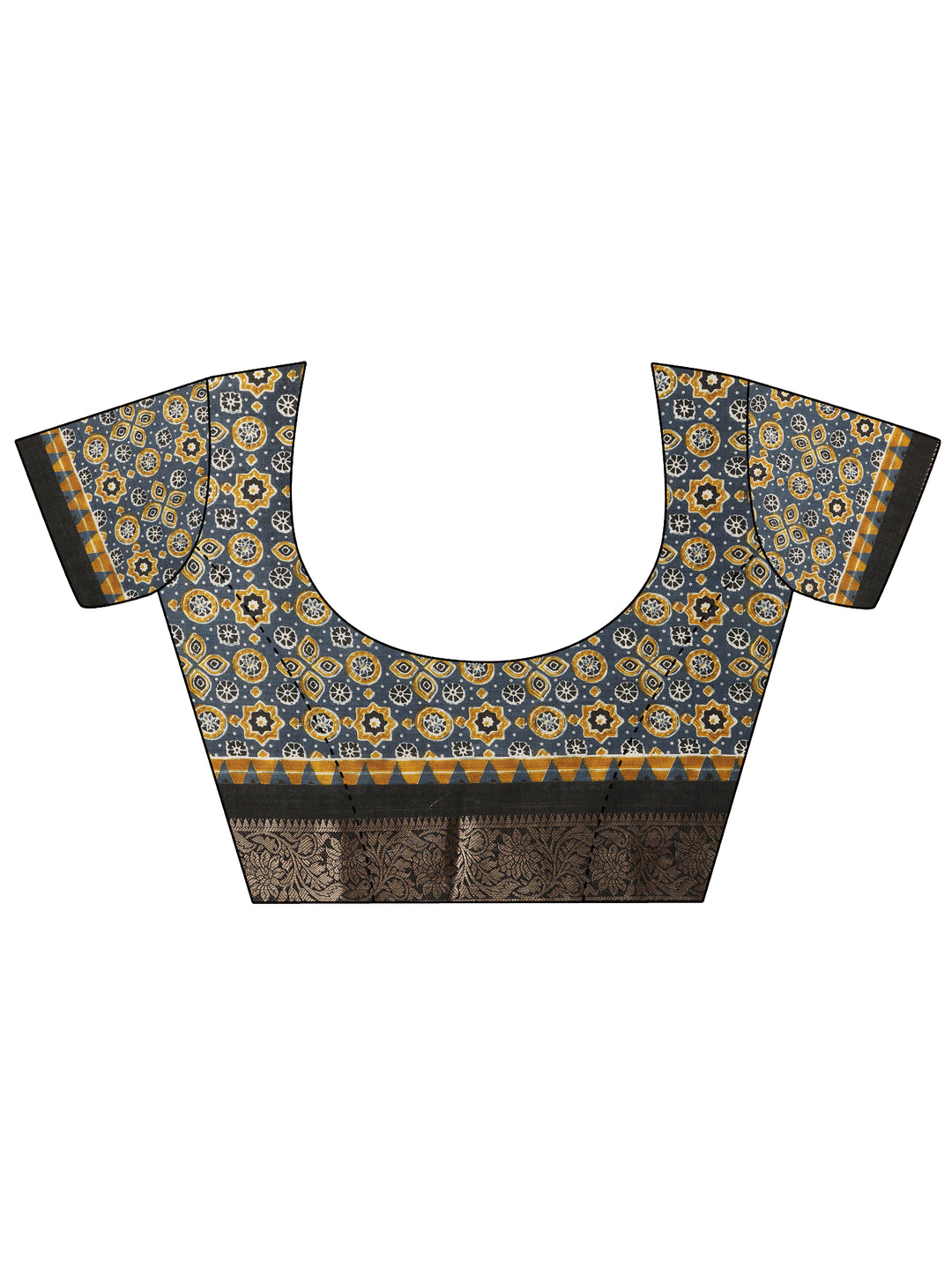 Mustard Printed Silk Blend Saree With Unstitched Blouse Piece