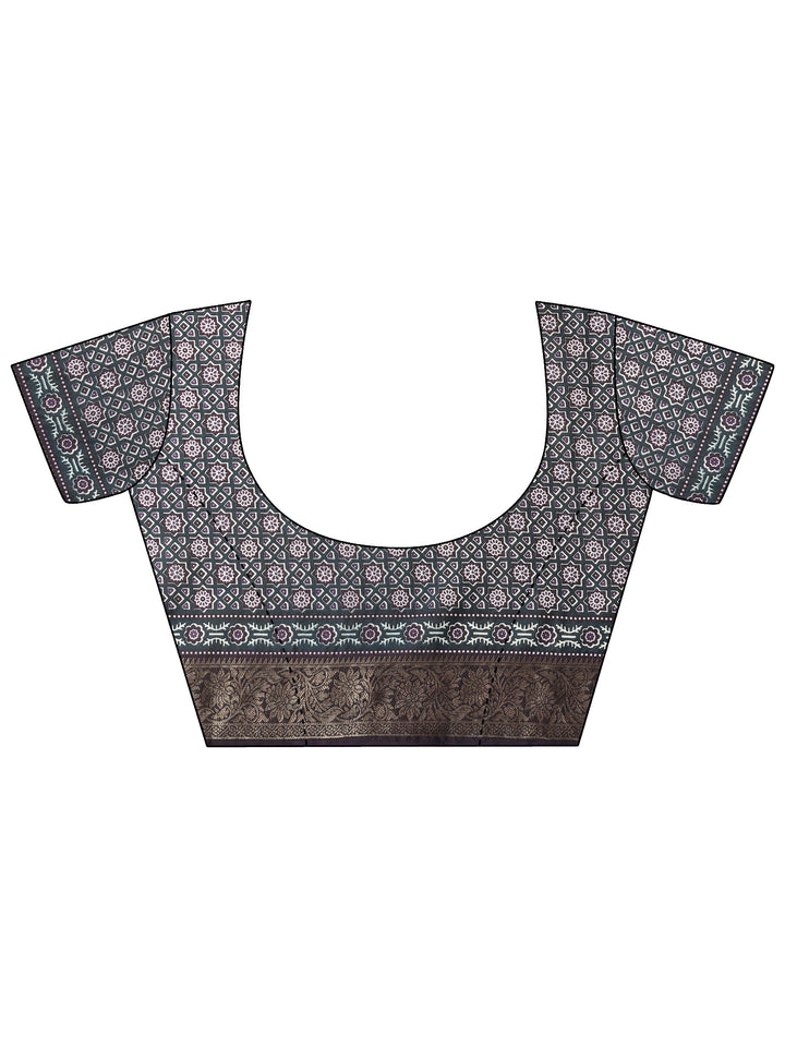 Purple Printed Silk Blend Saree With Unstitched Blouse Piece