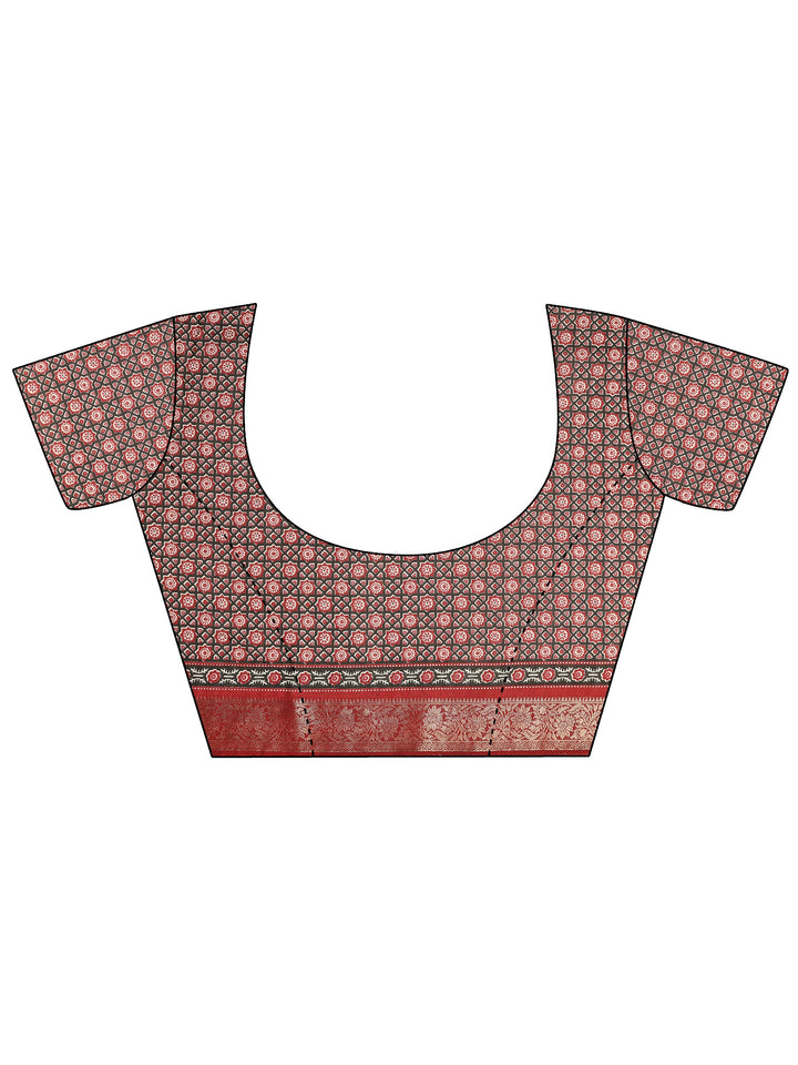 Maroon Printed Silk Blend Saree With Unstitched Blouse Piece