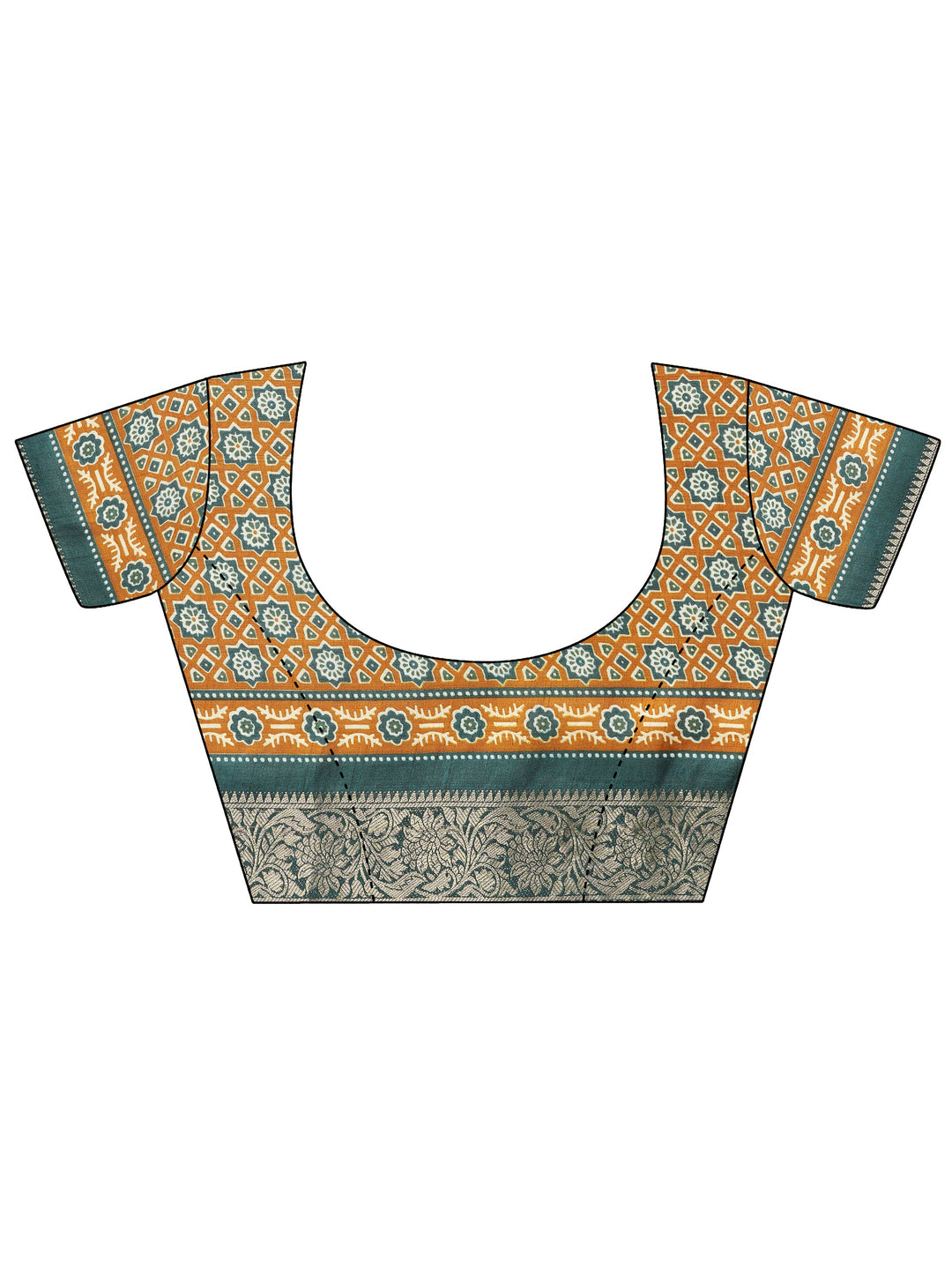 Green Printed Silk Blend Saree With Unstitched Blouse Piece