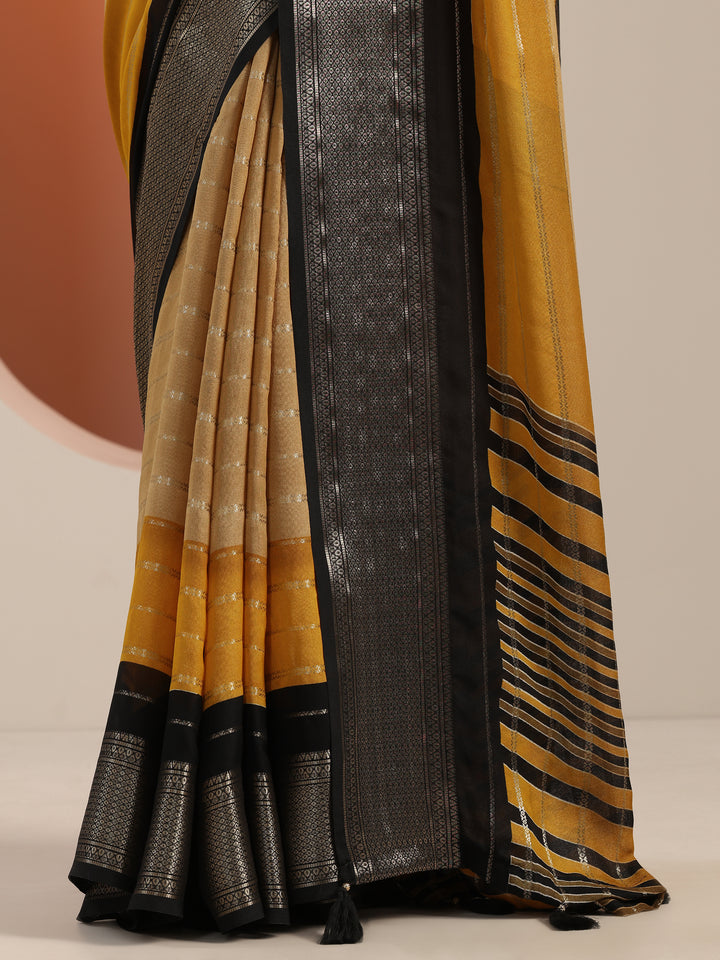 Tan Solid Silk Blend Saree With Unstitched Blouse Piece