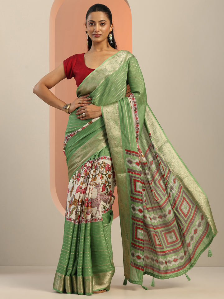 Multi Printed Crepe Saree With Unstitched Blouse Piece