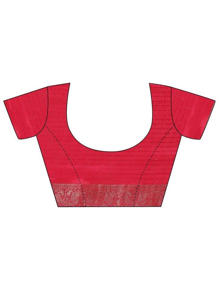 Pink Printed Silk Blend Saree With Unstitched Blouse Piece