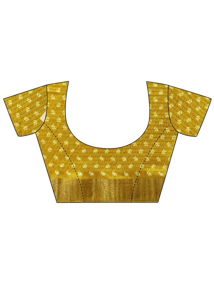 Mustard Printed Silk Blend Saree With Unstitched Blouse Piece