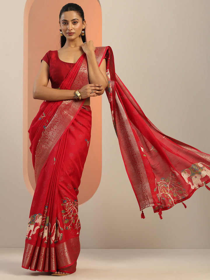 Pink Printed Georgette Saree With Unstitched Blouse Piece
