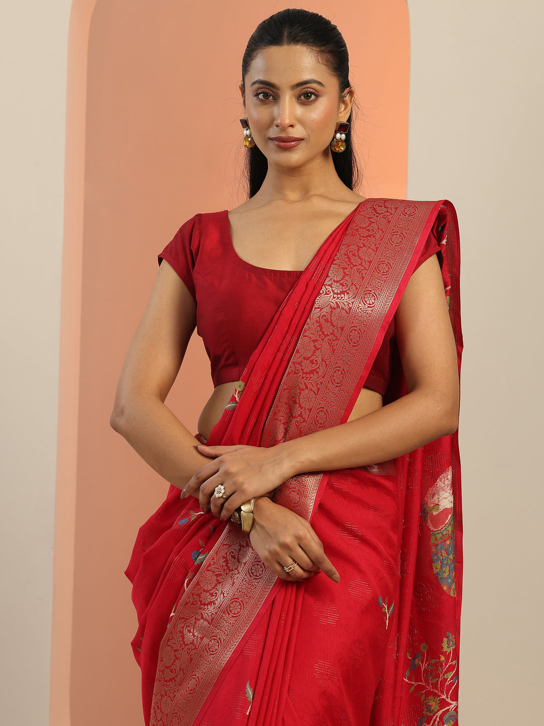 Pink Printed Georgette Saree With Unstitched Blouse Piece