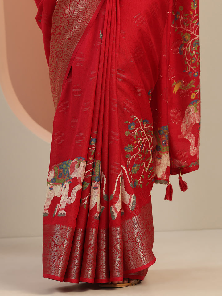 Pink Printed Georgette Saree With Unstitched Blouse Piece