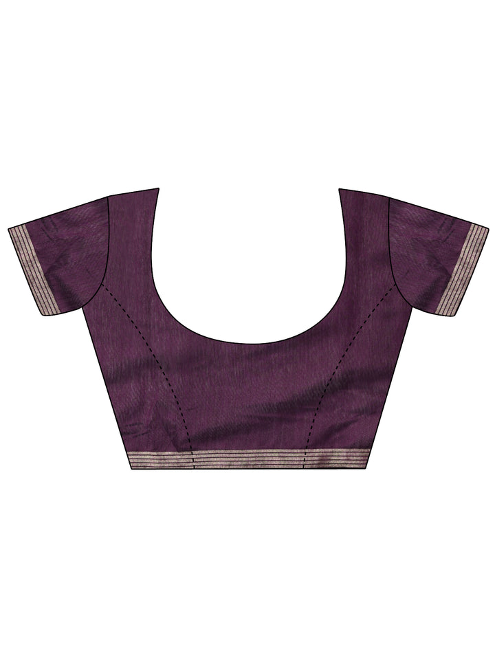 Purple Printed Cotton Blend Saree With Unstitched Blouse Piece