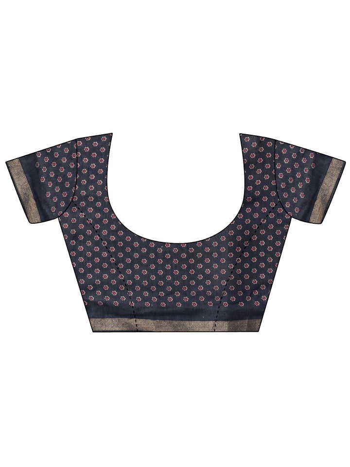 Purple Printed Cotton Blend Saree With Unstitched Blouse Piece