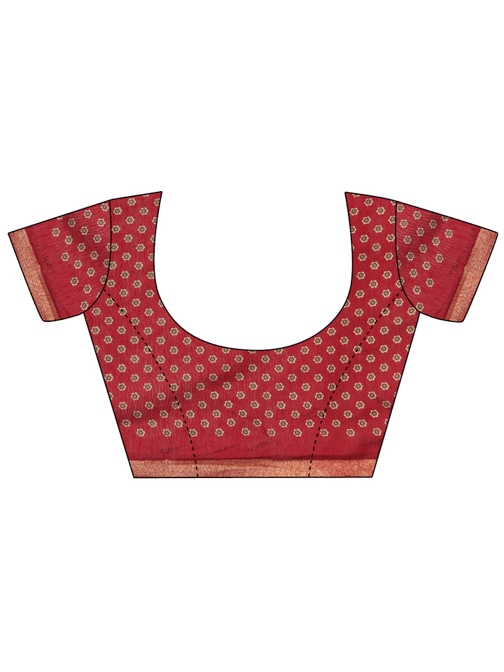 Green Printed Cotton Blend Saree With Unstitched Blouse Piece