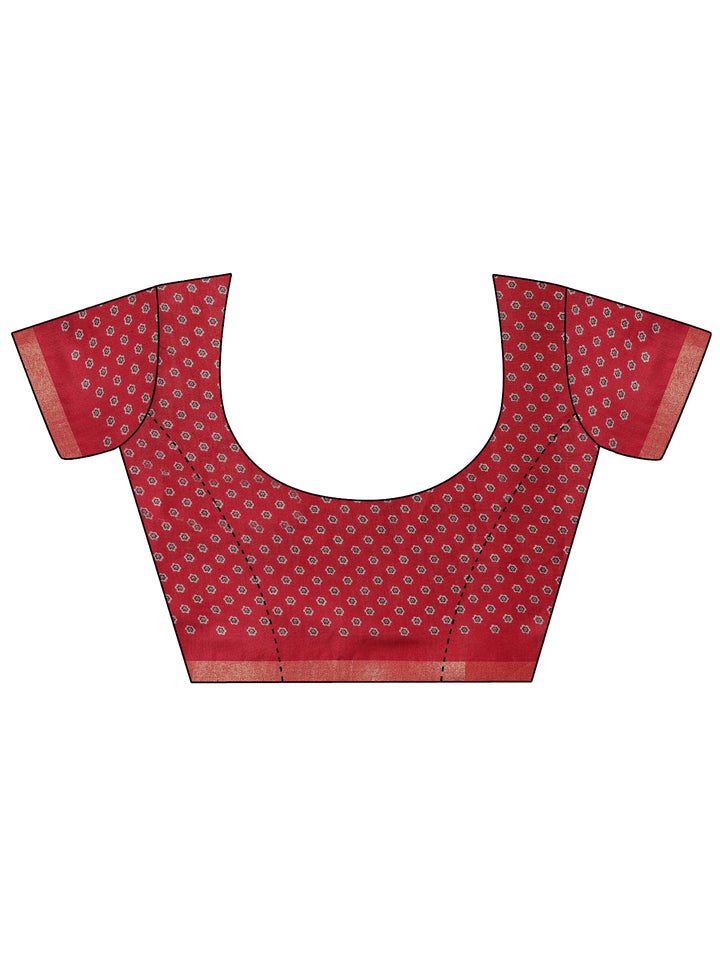 Black Printed Cotton Blend Saree With Unstitched Blouse Piece