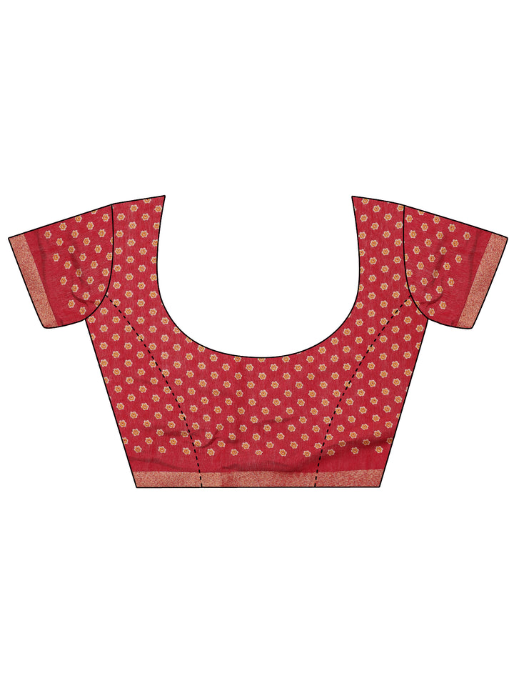 Mustard Printed Cotton Blend Saree With Unstitched Blouse Piece