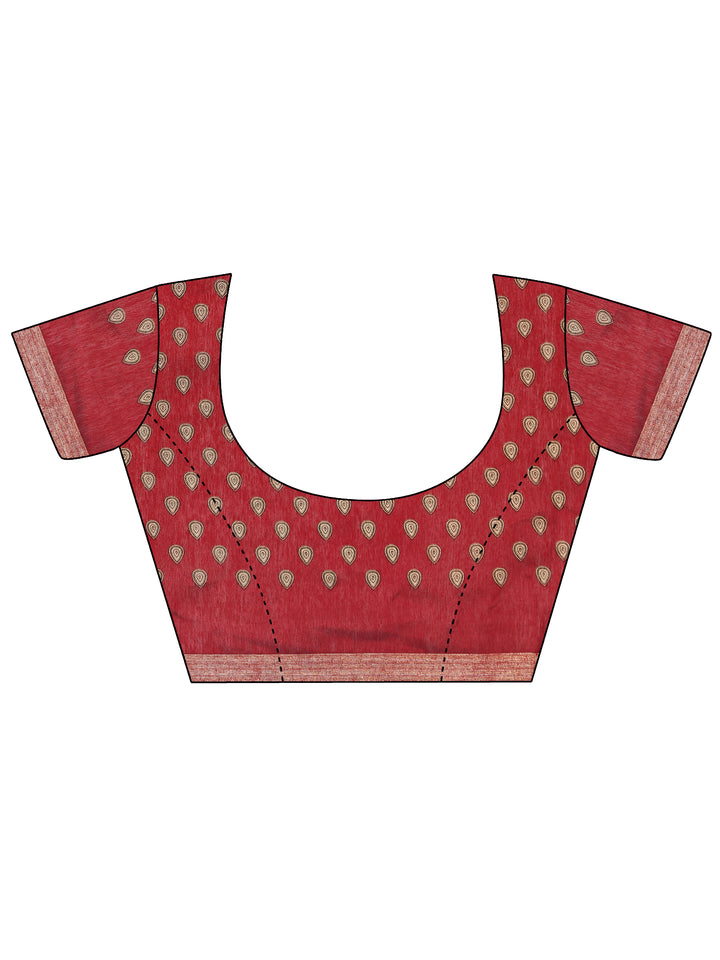 Green Printed Cotton Blend Saree With Unstitched Blouse Piece