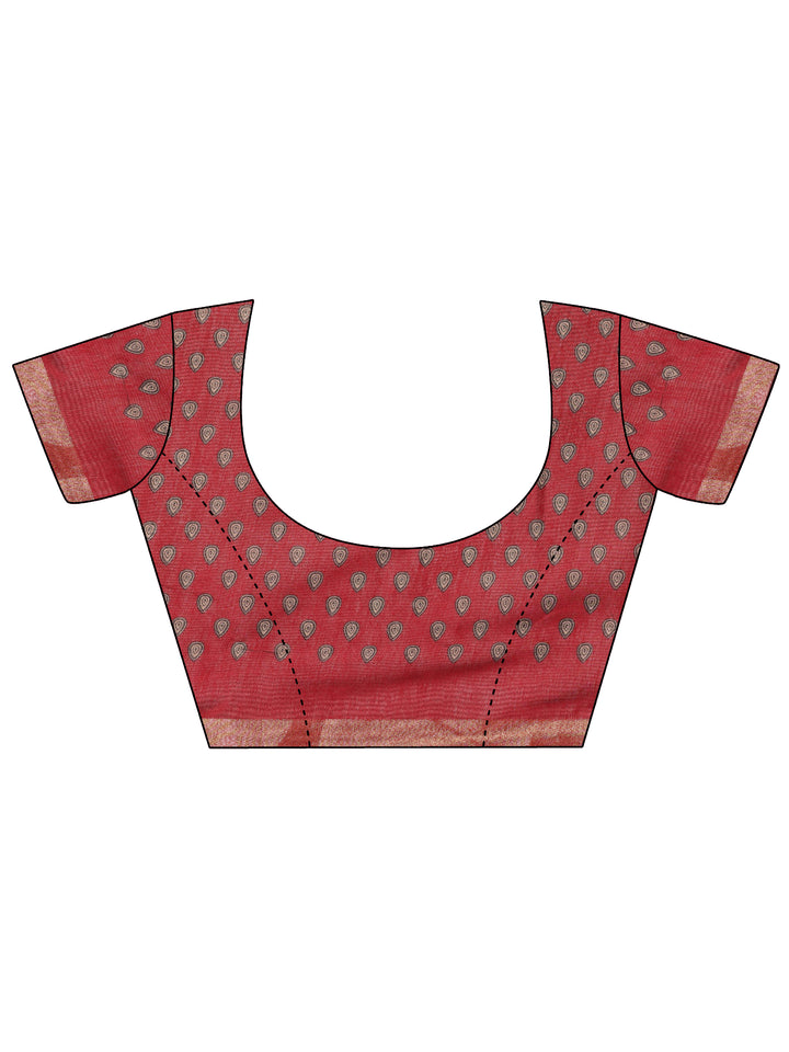 Black Printed Cotton Blend Saree With Unstitched Blouse Piece