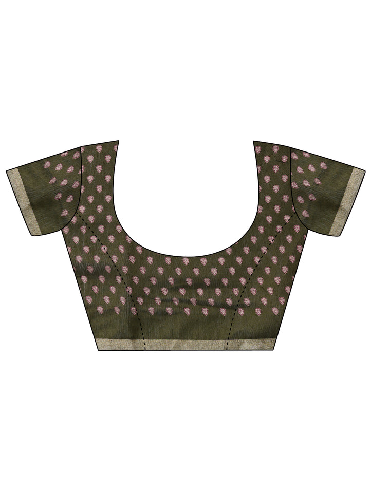 Purple Printed Cotton Blend Saree With Unstitched Blouse Piece