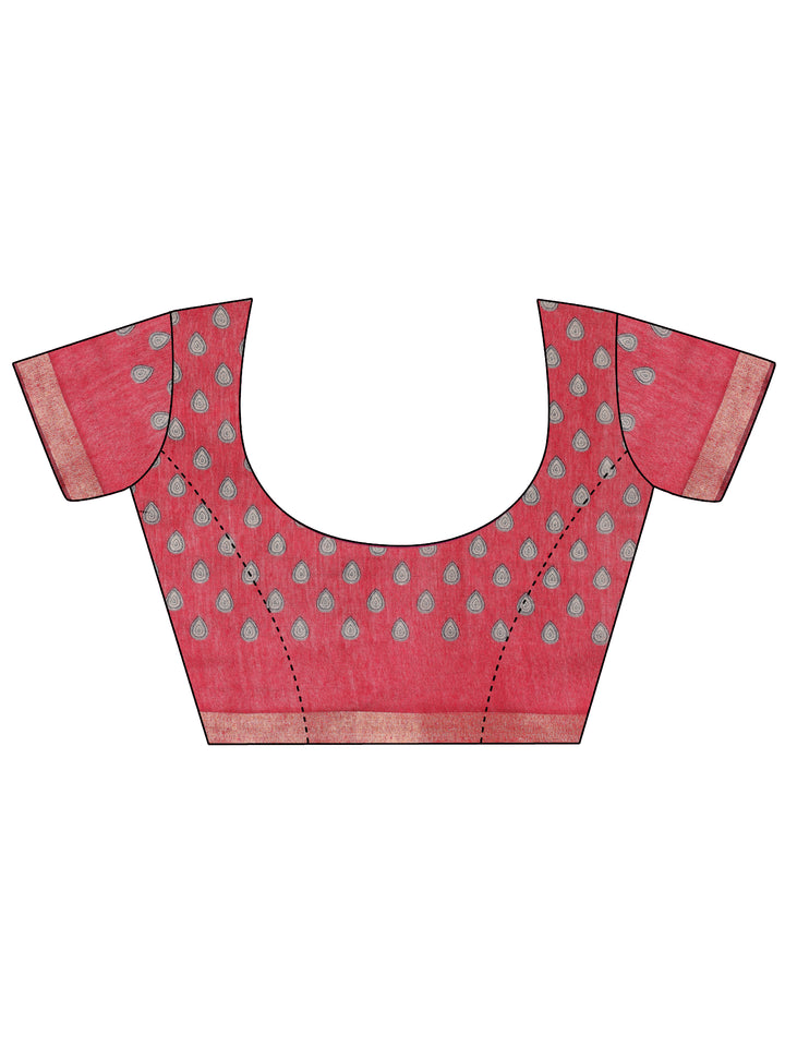 Teal Printed Cotton Blend Saree With Unstitched Blouse Piece