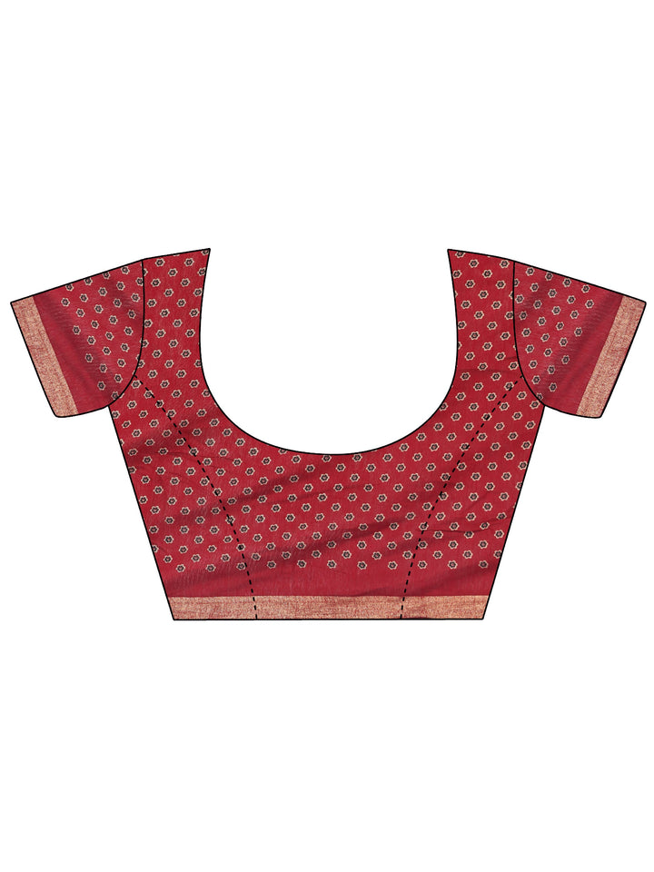 Black Printed Cotton Blend Saree With Unstitched Blouse Piece