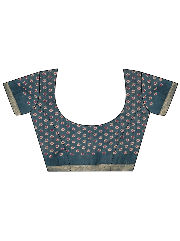 Purple Printed Cotton Blend Saree With Unstitched Blouse Piece