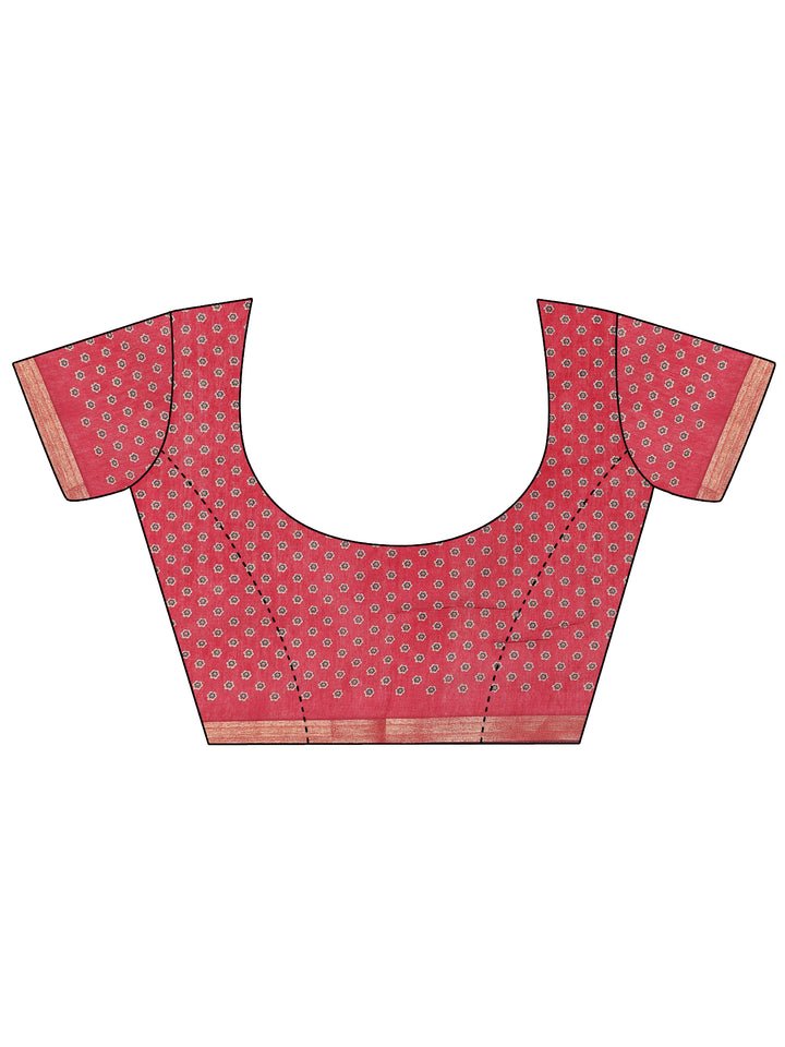 Teal Printed Cotton Blend Saree With Unstitched Blouse Piece