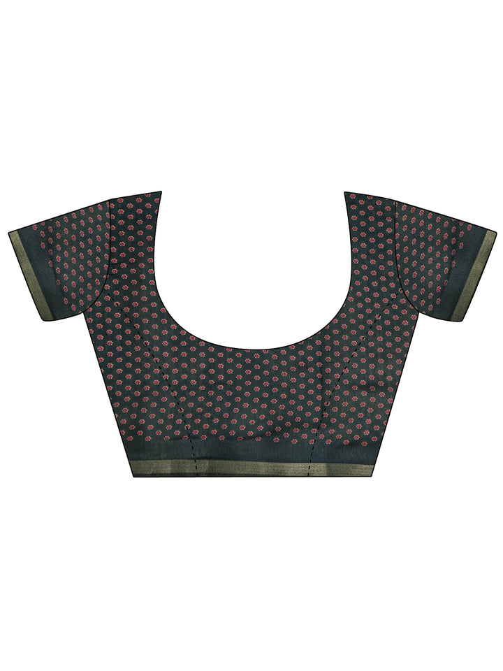 Pink Printed Cotton Saree With Unstitched Blouse Piece