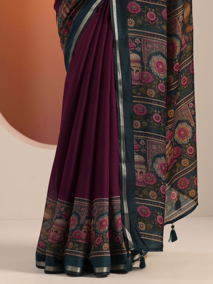 Burgundy Solid Cotton Blend Saree With Unstitched Blouse Piece