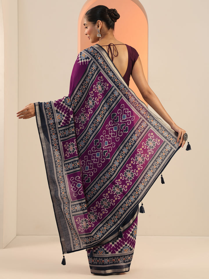Purple Solid Cotton Saree With Unstitched Blouse Piece