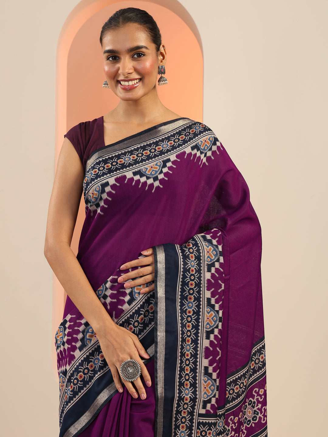 Purple Solid Cotton Saree With Unstitched Blouse Piece