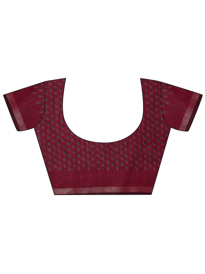 Black Printed Cotton Saree With Unstitched Blouse Piece