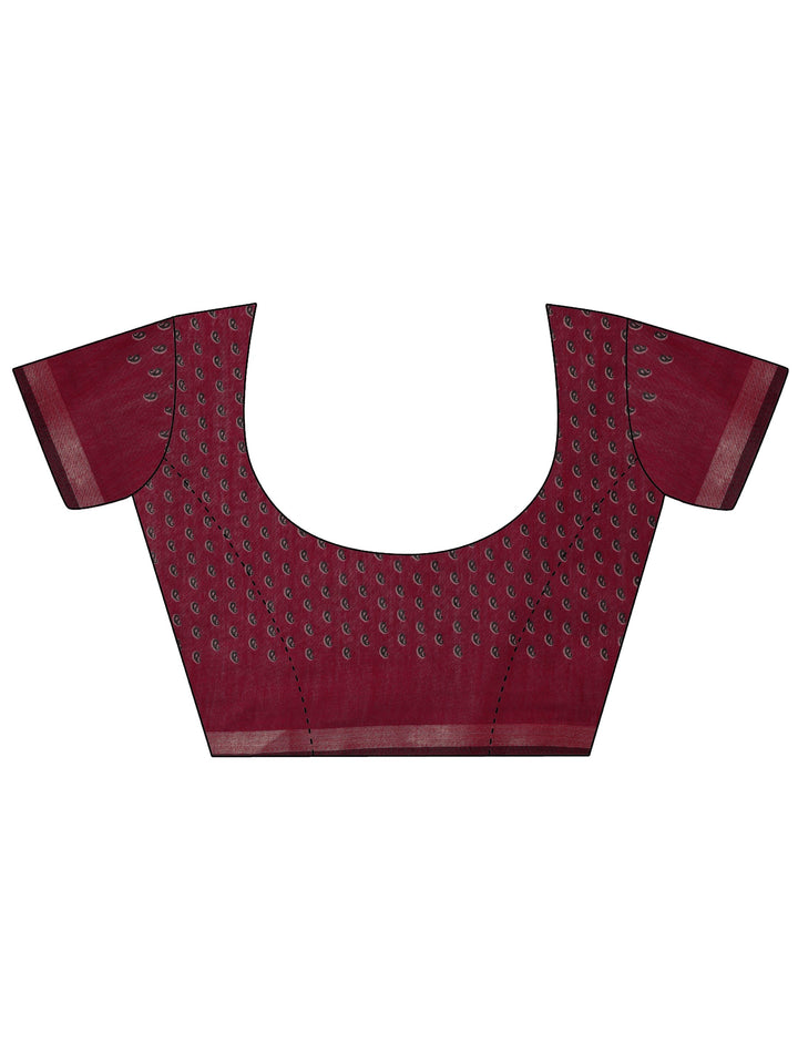 Black Printed Cotton Saree With Unstitched Blouse Piece