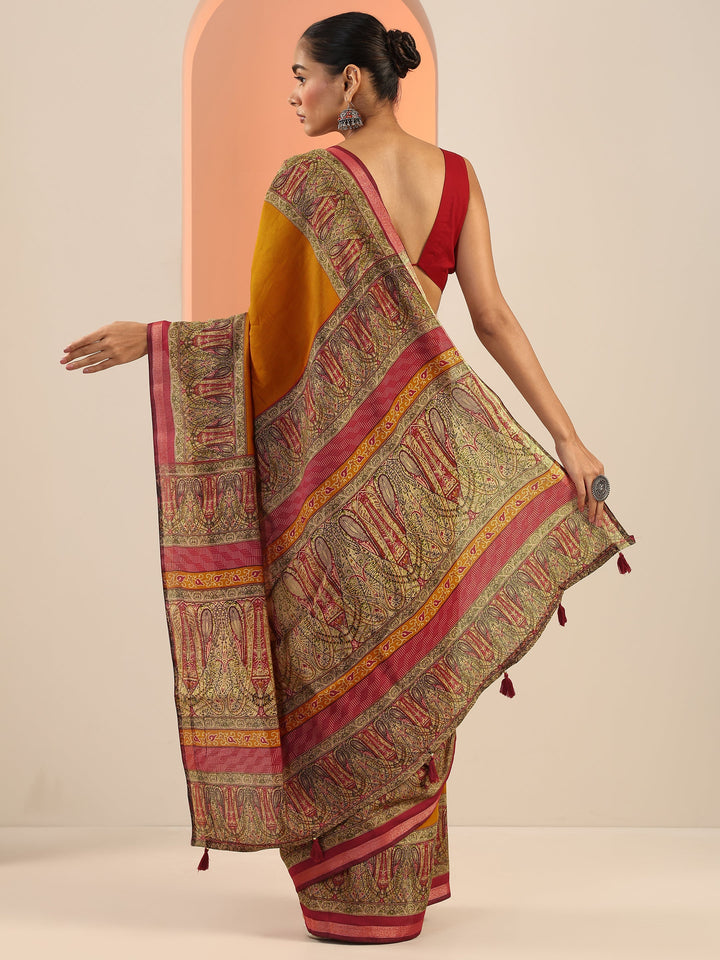 Mustard Solid Cotton Saree With Unstitched Blouse Piece