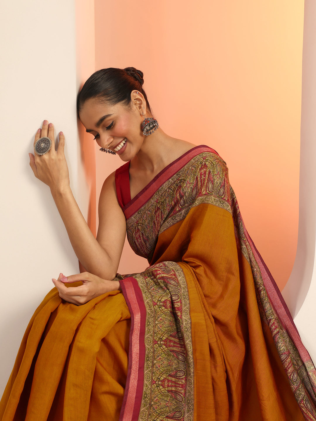 Mustard Solid Cotton Saree With Unstitched Blouse Piece