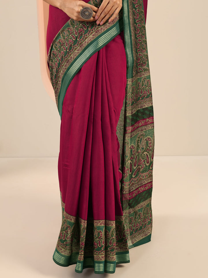 Maroon Printed Cotton Saree With Unstitched Blouse Piece