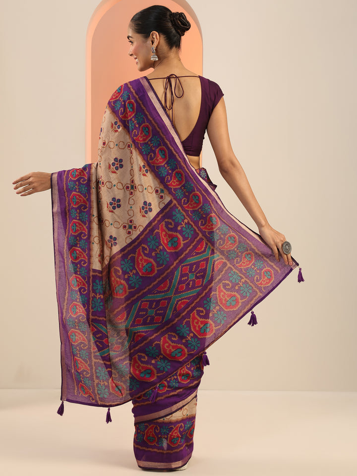 Beige Printed Cotton Saree With Unstitched Blouse Piece