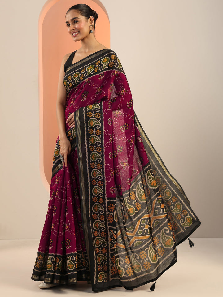 Maroon Printed Cotton Saree With Unstitched Blouse Piece