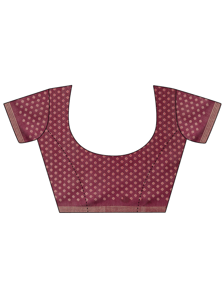 Pink Printed Cotton Blend Saree With Unstitched Blouse Piece