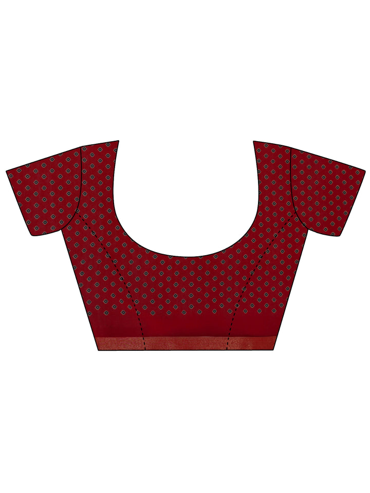 Teal Printed Cotton Blend Saree With Unstitched Blouse Piece