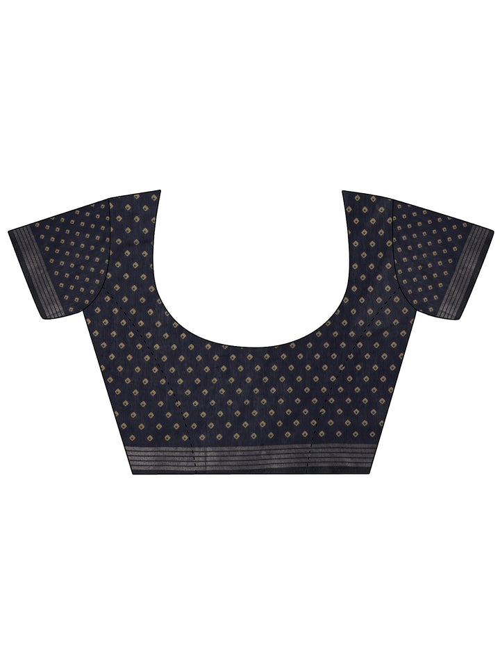 Teal Printed Cotton Saree With Unstitched Blouse Piece