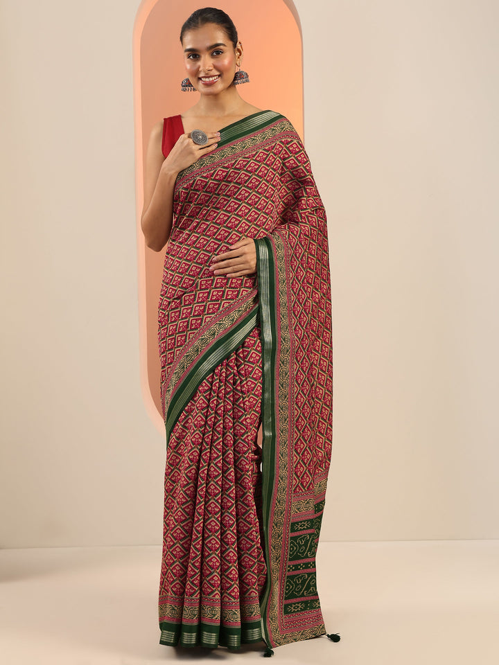 Multi Printed Cotton Saree With Unstitched Blouse Piece