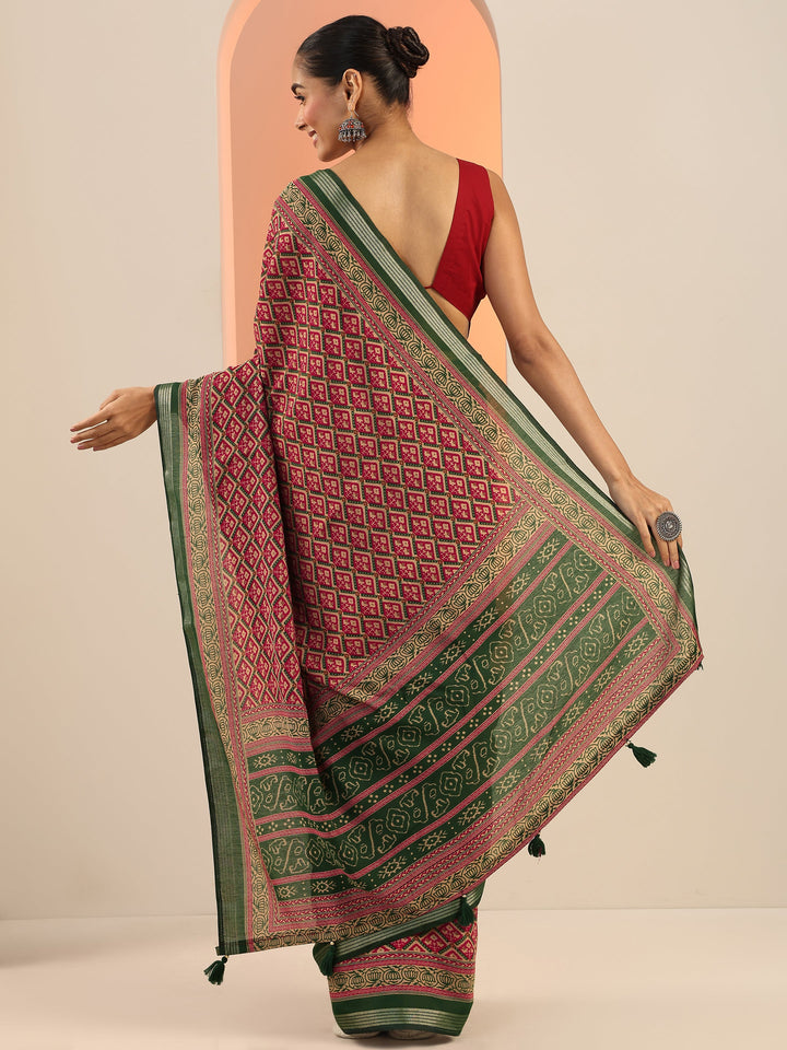 Multi Printed Cotton Saree With Unstitched Blouse Piece