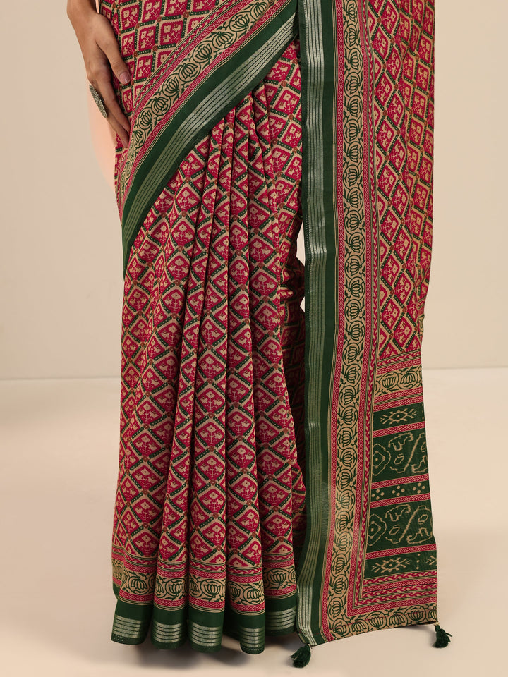 Multi Printed Cotton Saree With Unstitched Blouse Piece