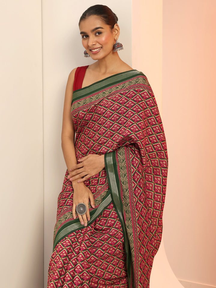 Multi Printed Cotton Saree With Unstitched Blouse Piece
