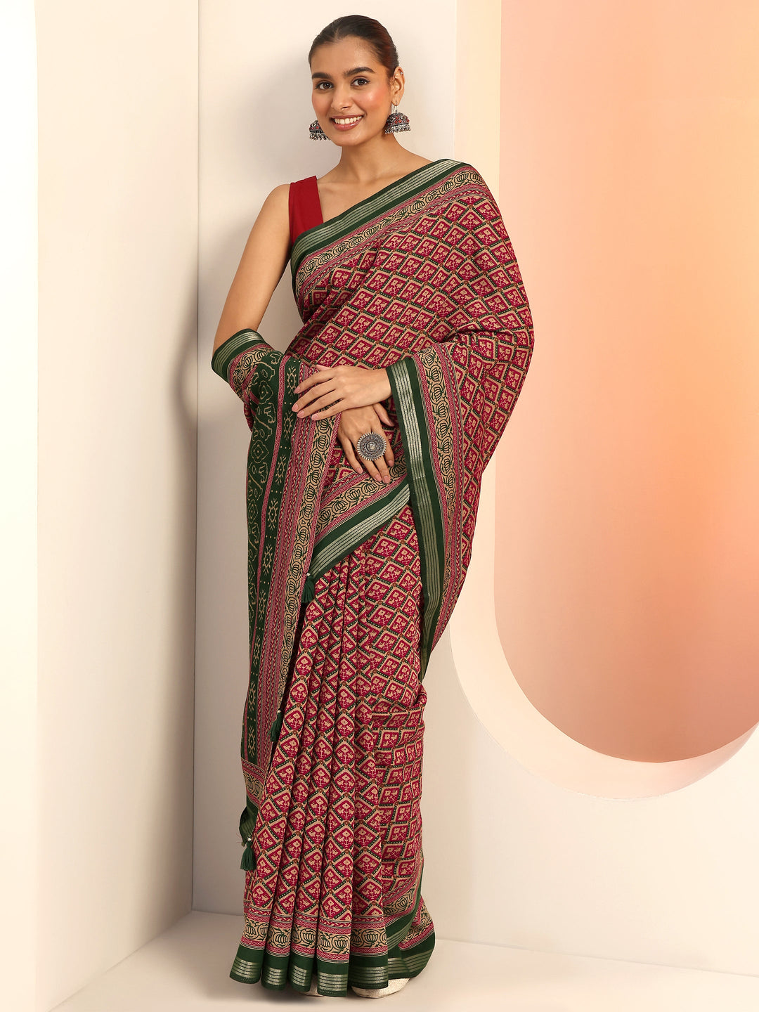 Multi Printed Cotton Saree With Unstitched Blouse Piece