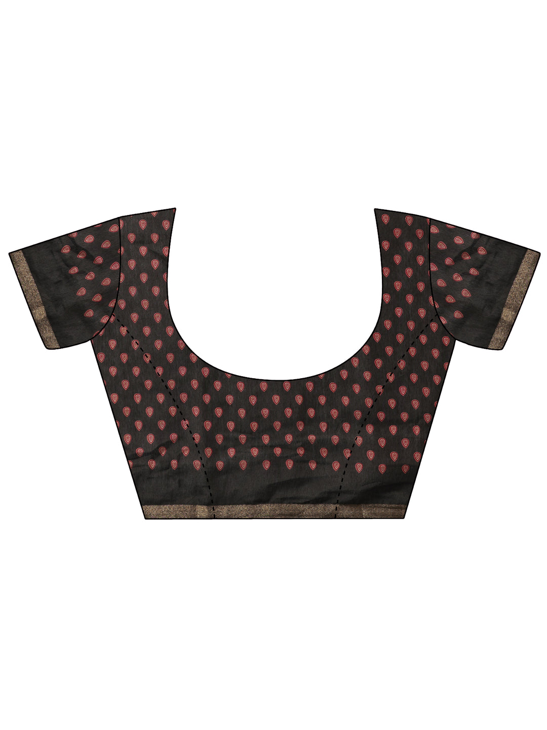 Black Printed Cotton Blend Saree With Unstitched Blouse Piece