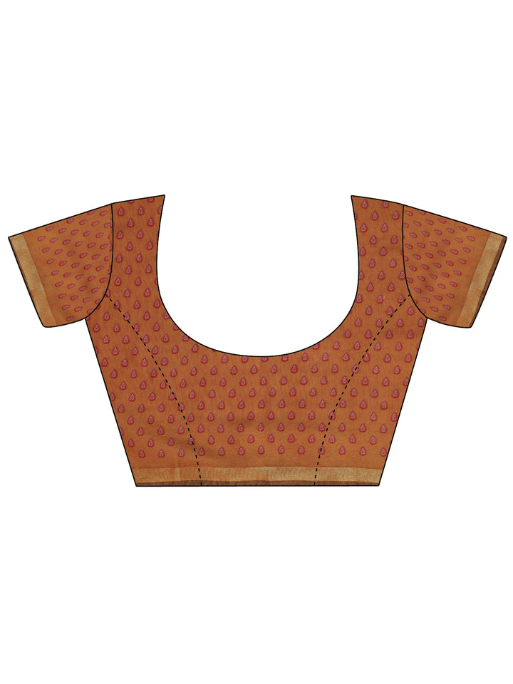 Mustard Printed Cotton Saree With Unstitched Blouse Piece