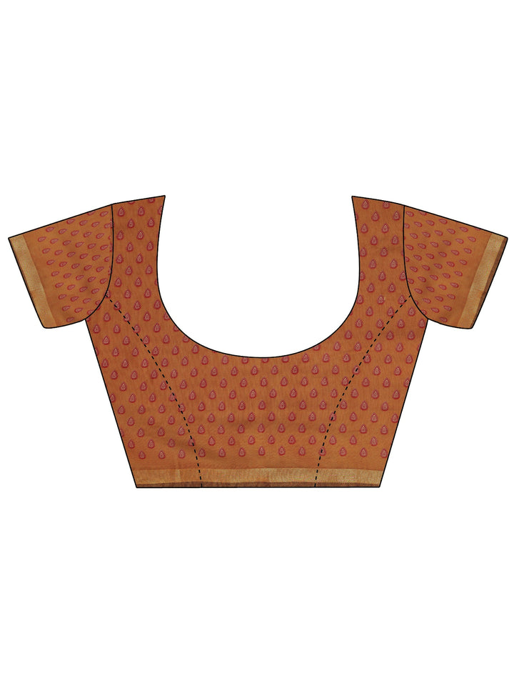 Mustard Printed Cotton Saree With Unstitched Blouse Piece