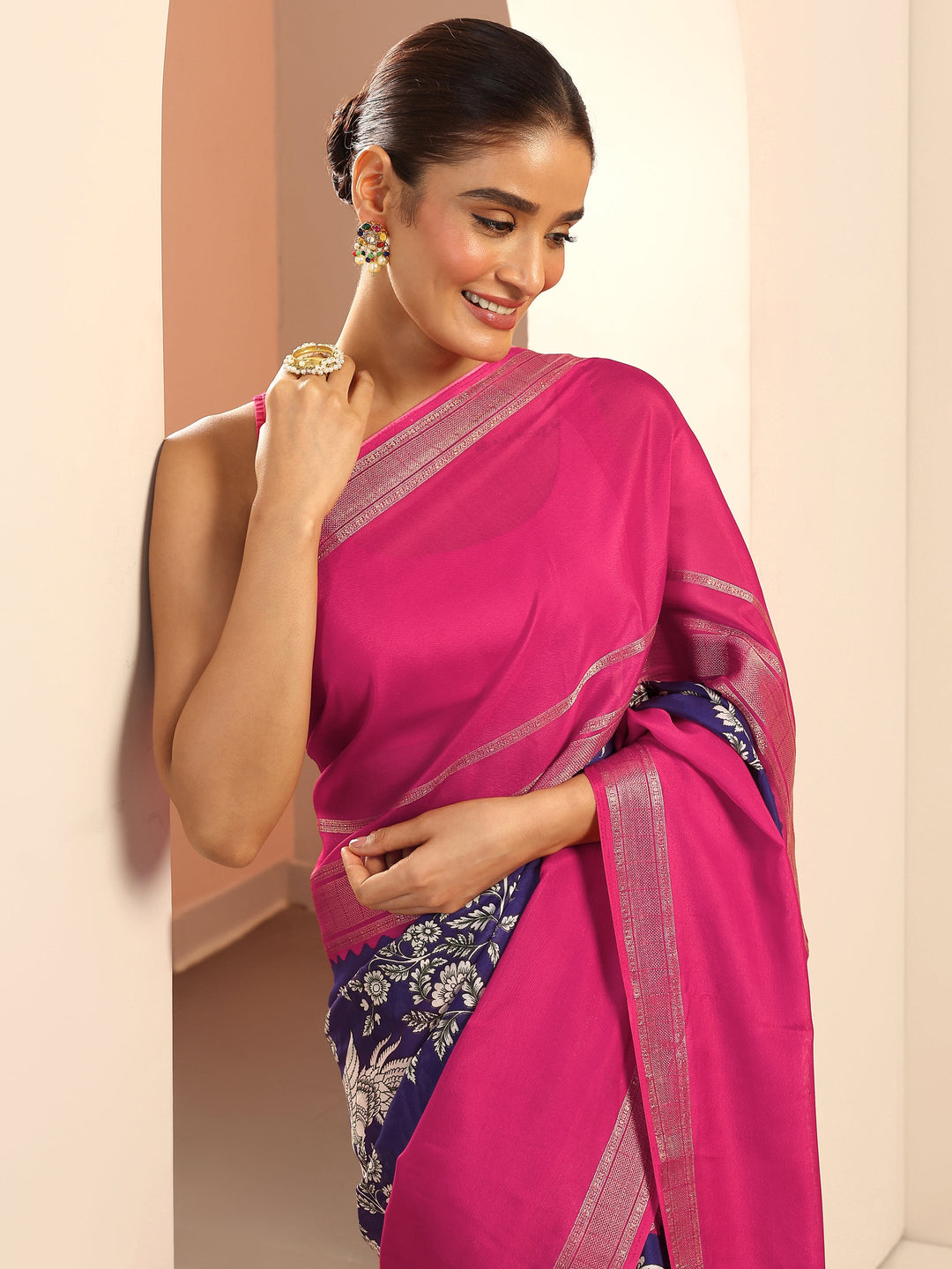 Purple Printed Crepe Saree With Unstitched Blouse Piece