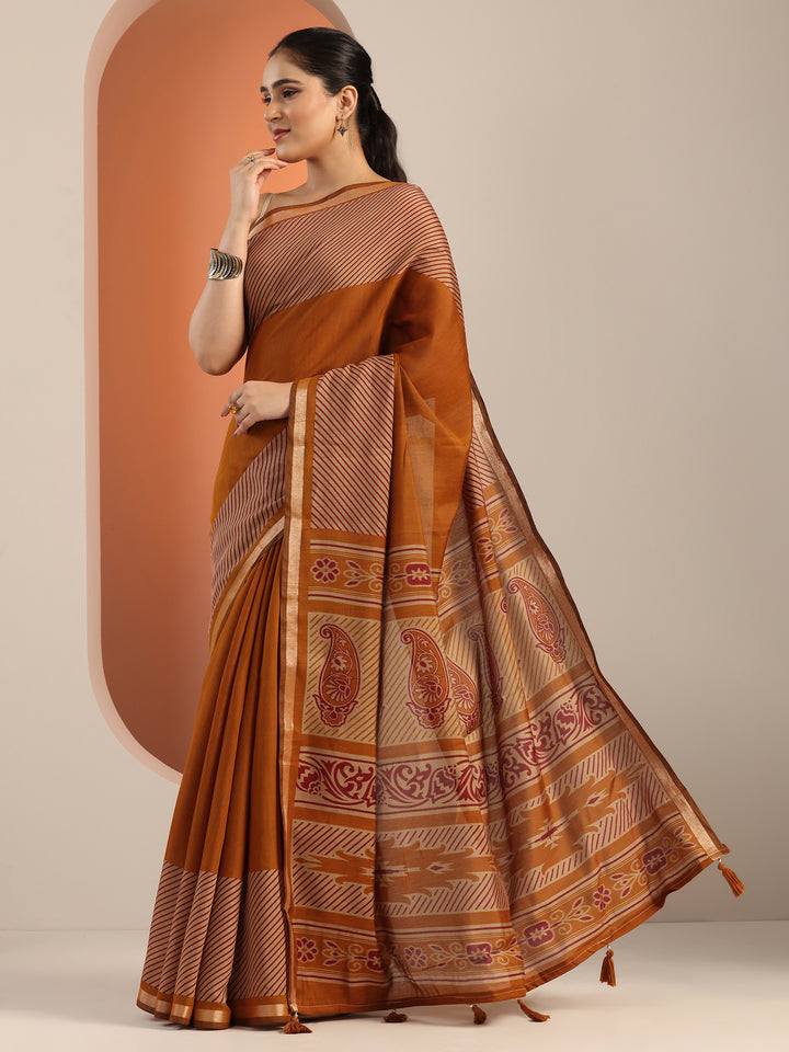 Mustard Solid Cotton Blend Saree With Unstitched Blouse Piece