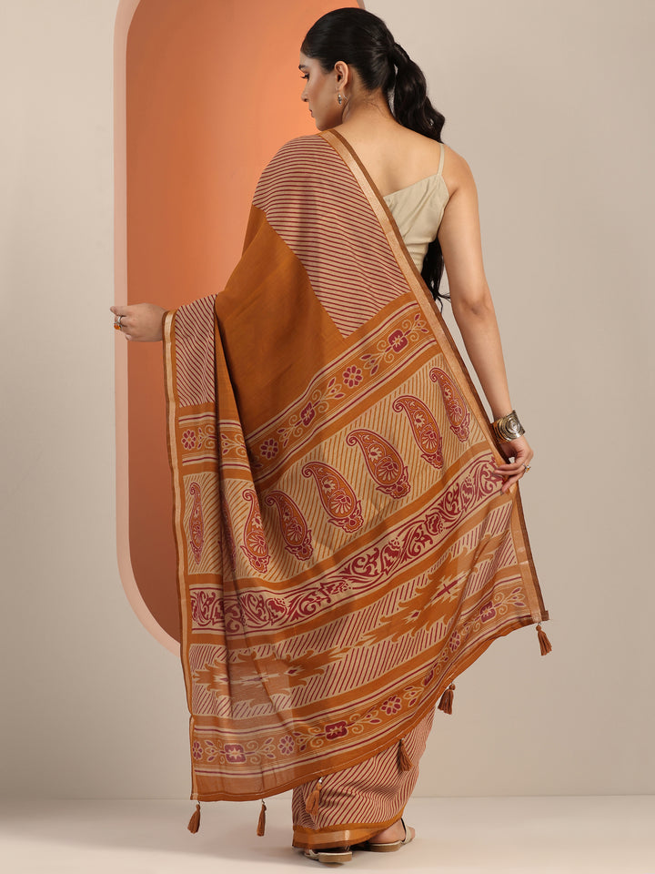 Mustard Solid Cotton Blend Saree With Unstitched Blouse Piece