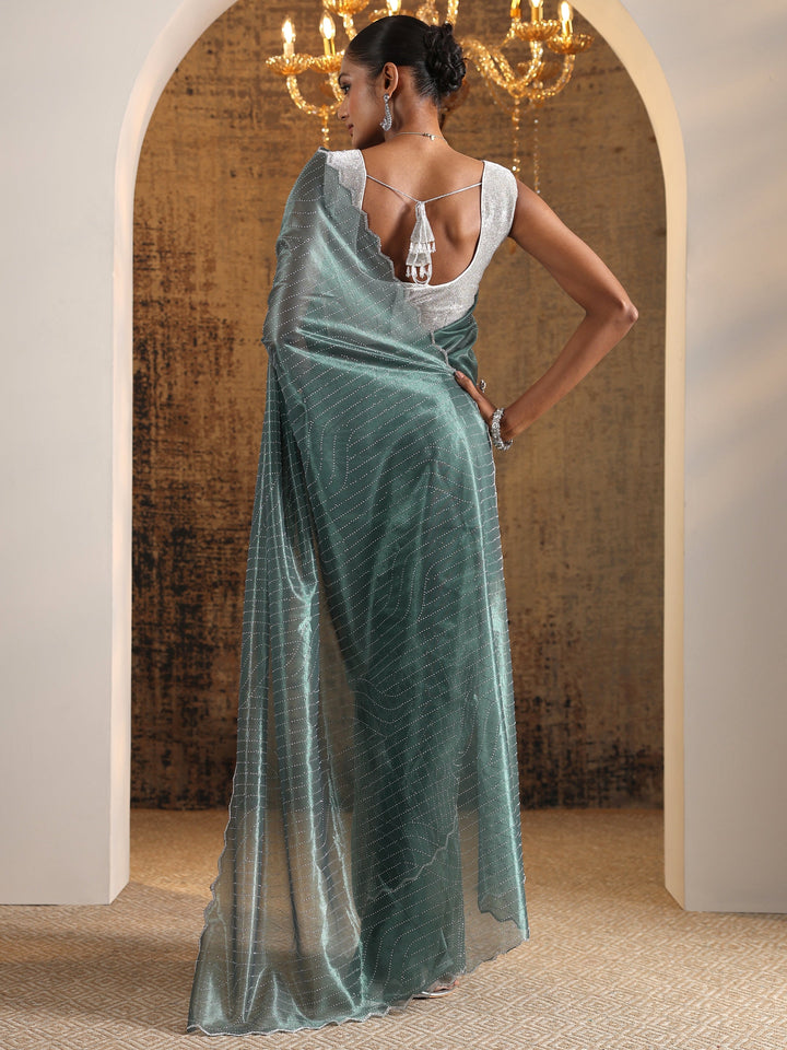 Green Embellished Jimmy Choo Organza Saree With Unstitched Blouse Piece
